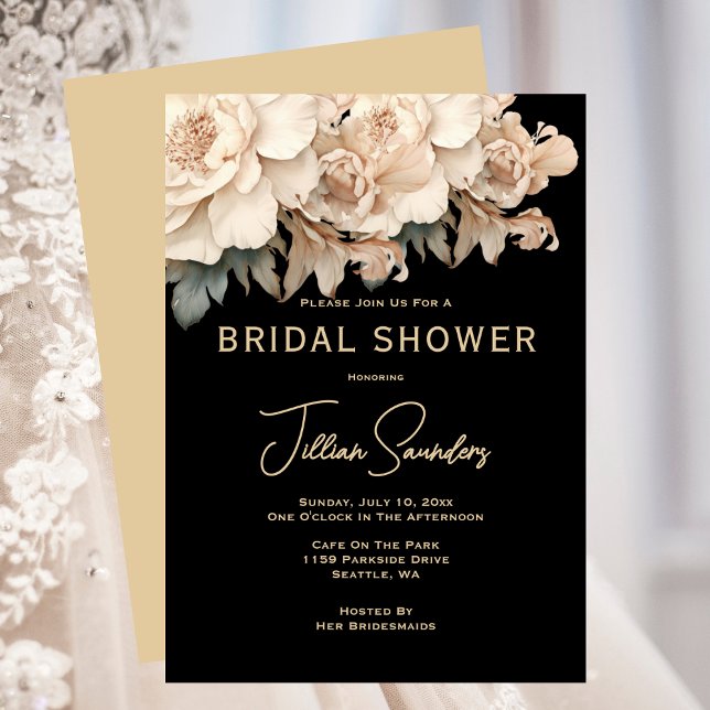 Convite Elegant Modern Taupe Black Bridal Shower (Elegant Modern Taupe Black Bridal Shower Invitation)