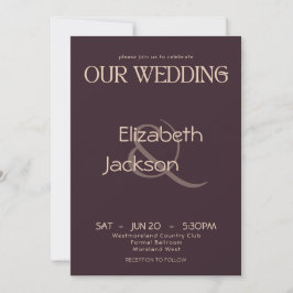 Convite Elegant Modern Typography Plum Noir Wedding