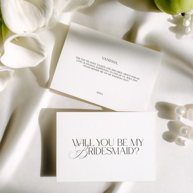 Convite Elegant Modern White Bridesmaid Proposal Card (Elegant Modern White Bridesmaid Proposal Card)
