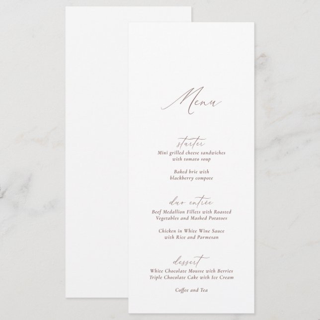 Convite Elegant Modern White Calligraphy Wedding Menu (Frente/Verso)