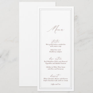 Convite Elegant Modern White Calligraphy Wedding Menu Card