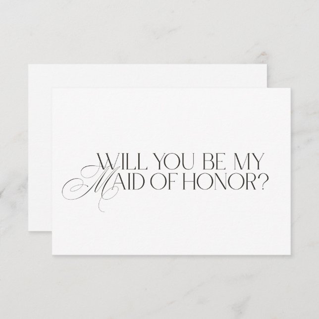 Convite Elegant Modern White Maid of Honor Proposal Card (Frente/Verso)