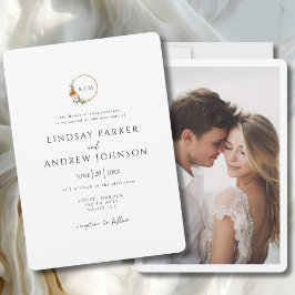 Convite Elegant Monogram Copper Earthy Botanical Photo