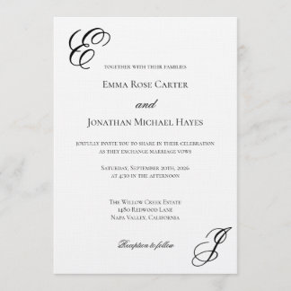 Convite Elegant Monogram Minimalist Wedding