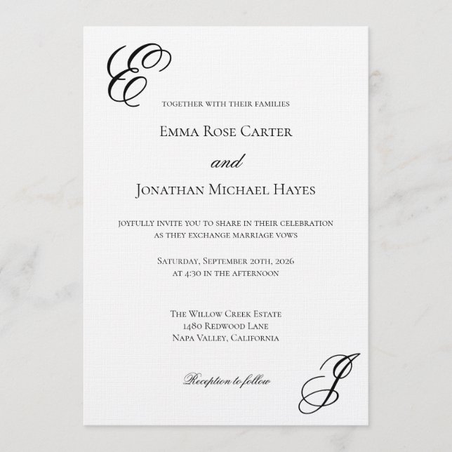 Convite Elegant Monogram Minimalist Wedding (Frente)