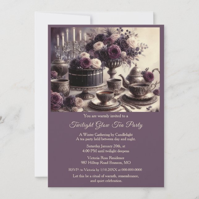 Convite Elegant Moody Twilight Winter Tea Party Invitation (Frente)