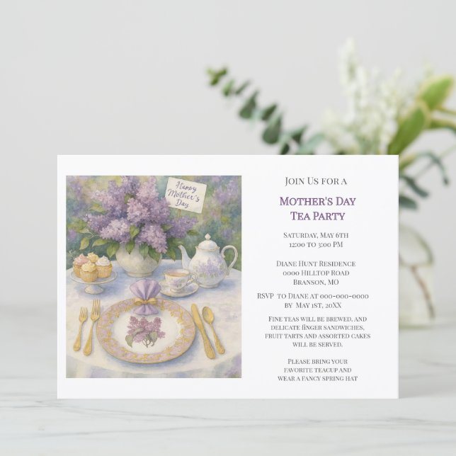 Convite Elegant Mother's Day Tea Party Invitation (Em pé/Frente)