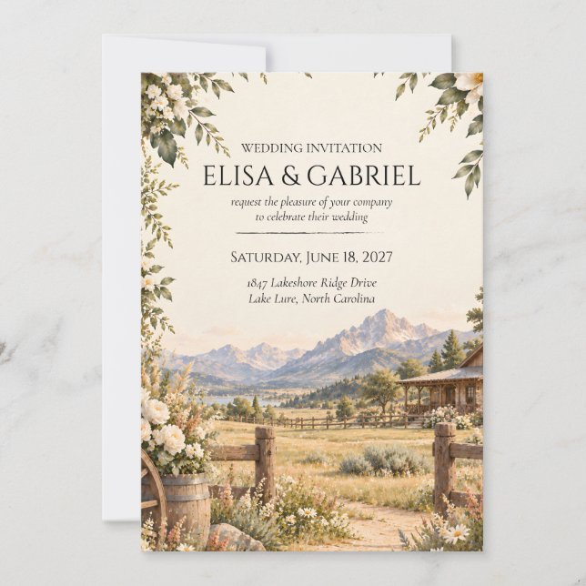 Convite Elegant Mountain Wedding Invitation (Frente)