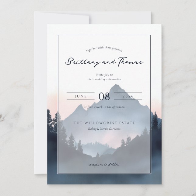 Convite Elegant Mountain Wedding Invitation (Frente)
