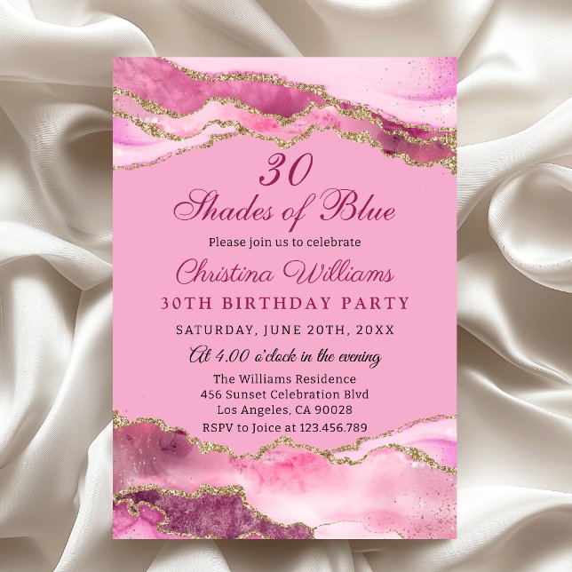 Convite Elegant & Mpdern Shades of Pink Birthday Party (Elegant Pink and Gold Birthday Party Invitation, Shades of Pink Theme party)