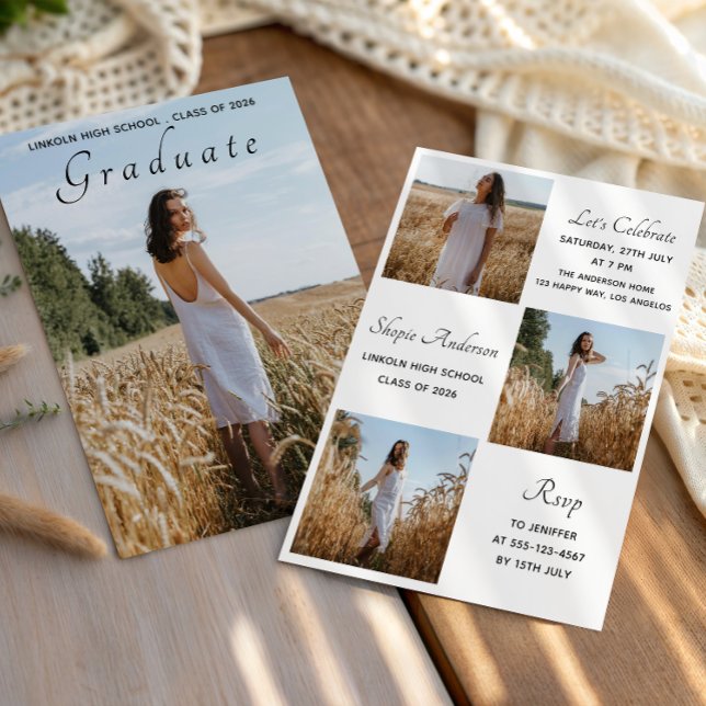 Convite Elegant Multi Photo Graduation Party (Criador carregado)