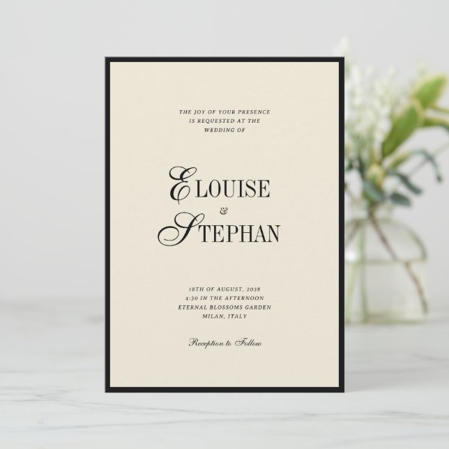 Convite Elegant Names Ivory and Black Old Money Wedding (Em pé/Frente)