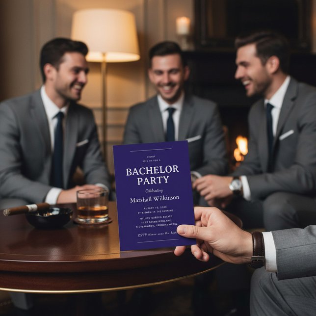 Convite Elegant Navy Blue Bachelor Party  QR Code (Criador carregado)