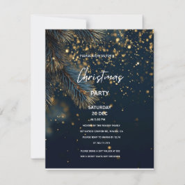Convite Elegant Navy Blue & Gold Glitter Party Christmas