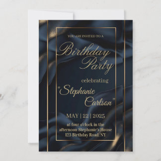 Convite Elegant Navy Blue & Gold Wedding Invitation