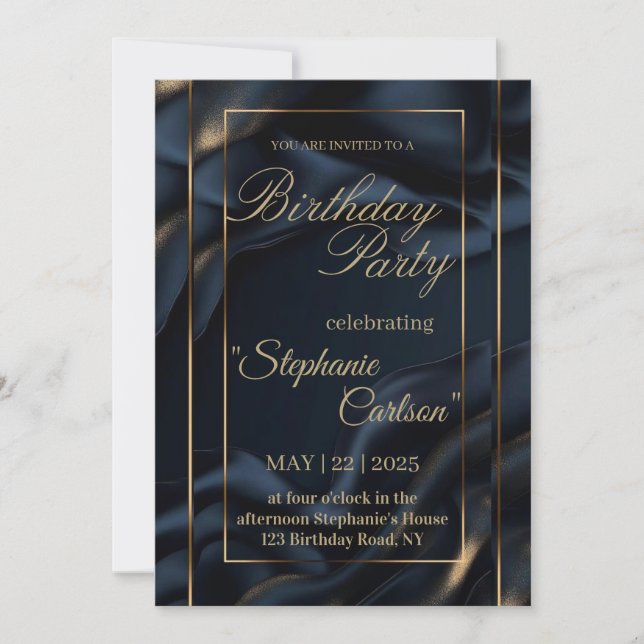 Convite Elegant Navy Blue & Gold Wedding Invitation (Frente)