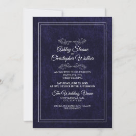 Convite Elegant Navy Blue Velvet White Monogram Wedding