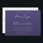 Convite Elegant Navy Blue Wedding Invitation<br><div class="desc">This elegant wedding invitation features a sophisticated navy blue background with crisp white typography, creating a classic and refined aesthetic. The layout is centered and balanced, showcasing the names in flowing cursive script while maintaining symmetry throughout. Customizable placeholders allow for personalization of dates, times, and locations, making it versatile for...</div>