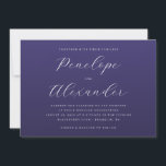 Convite Elegant Navy Blue Wedding Invitation<br><div class="desc">This elegant wedding invitation features a sophisticated navy blue background with crisp white typography, creating a classic and refined aesthetic. The layout is centered and balanced, showcasing the names in flowing cursive script while maintaining symmetry throughout. Customizable placeholders allow for personalization of dates, times, and locations, making it versatile for...</div>