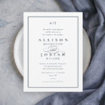 Convite Elegant Navy Blue Wedding Invitation<br><div class="desc">This Elegant Navy Blue Wedding Invitation is a classic. It is simple and versatile. It features a chic white and navy blue design with a monogram,  script details,  simple  frame and formal editable text. Click the edit button to customize this design.</div>