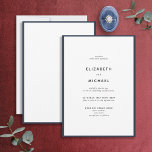 Convite Elegant Navy Blue & White Typography Wedding<br><div class="desc">A gorgeous typography wedding invitation for a summer or fall wedding! This beautiful, elegant design features a navy blue edge around a white invitation, with modern typography. A simple, minimalist design. Thank you sooo much for supporting our small business, we really appreciate it! We are so happy you love this...</div>