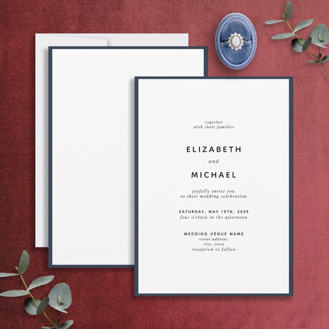 Convite Elegant Navy Blue & White Typography Wedding (Criador carregado)