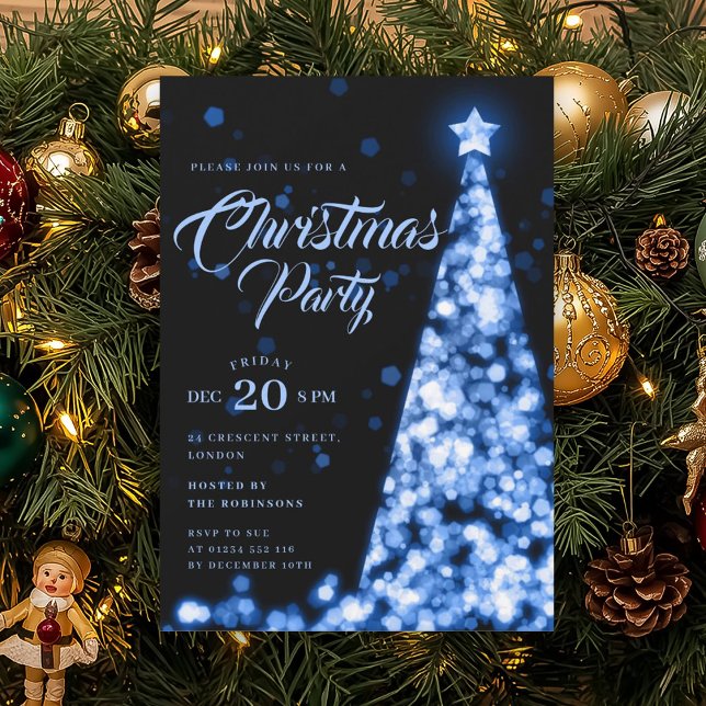 Convite Elegant Navy Blue Winter Christmas Tree Holiday  (Elegant Navy Blue Winter Christmas Tree Holiday Invitation)