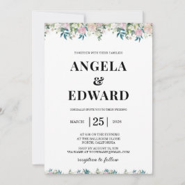 Convite Elegant Navy Blush Pink Wedding Invitation