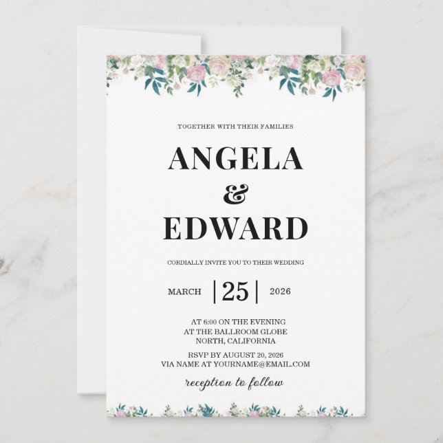 Convite Elegant Navy Blush Pink Wedding Invitation (Frente)
