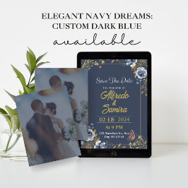 Convite Elegant Navy Dreams: Custom Dark Blue With Photo