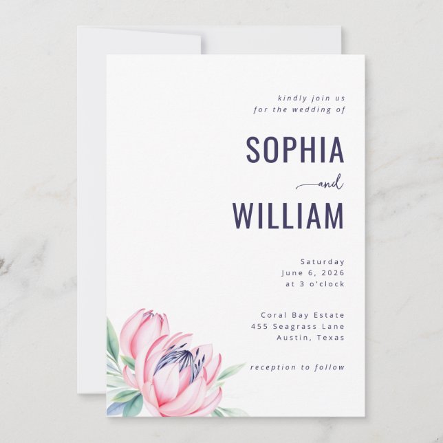 Convite Elegant Navy Floral Wedding Invitation (Frente)