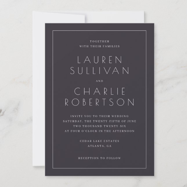 Convite Elegant Navy Formal Wedding Invitation (Frente)