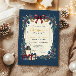 Convite Elegant Navy Gold Christmas Party