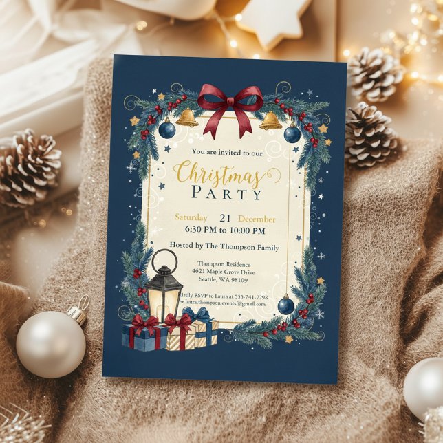 Convite Elegant Navy Gold Christmas Party (Navy Gold Invitation
Festive Garland Card
Elegant Christmas Party
Snowflake Holiday Invite)