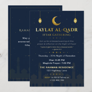 Convite Elegant Navy & Gold Laylat al-Qadr Iftar Gathering