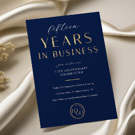 Convite Elegant Navy & Gold Logo Business Anniversary