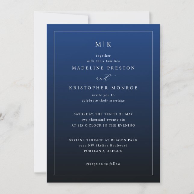 Convite Elegant Navy Minimalist Invitations (Frente)