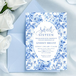 Convite Elegant Navy Roses Digital 16th Birthday Invite