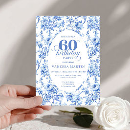 Convite Elegant Navy Toile Roses 60th Birthday Invite Digi