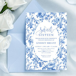Convite Elegant navy toile roses digital birthday invite 