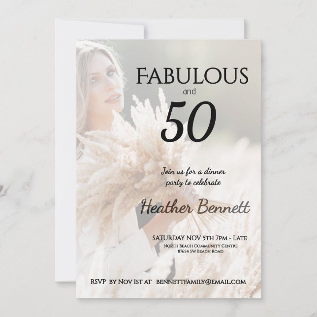 Convite Elegant Neutral Fabulous 50 Photo Birthday Party  (Frente)