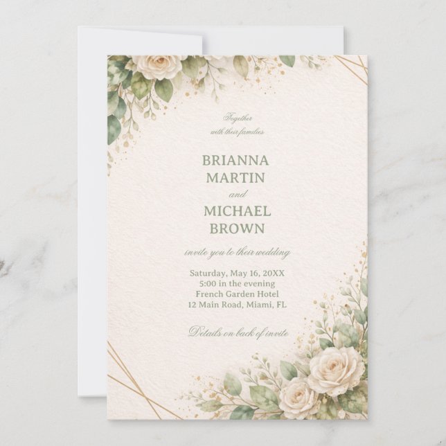 Convite Elegant Neutral Floral Greenery (Frente)