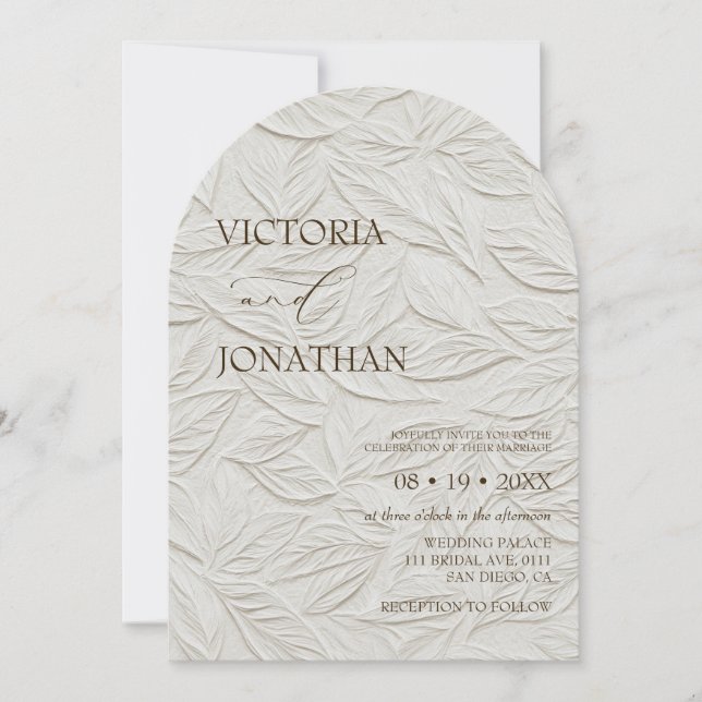 Convite Elegant Neutral Leaves Pattern Wedding  (Frente)