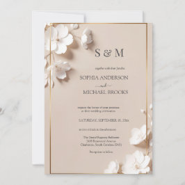 Convite Elegant Neutral Magnolia White Floral Wedding 
