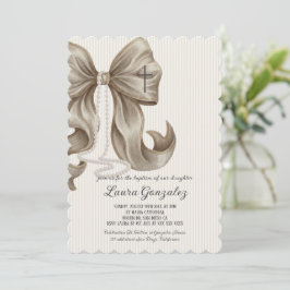 Convite Elegant Neutral Striped Bow Baptism