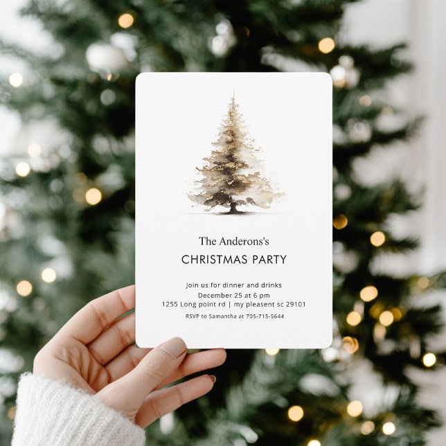 Convite Elegant Neutral Watercolor Christmas Tree Party (Criador carregado)