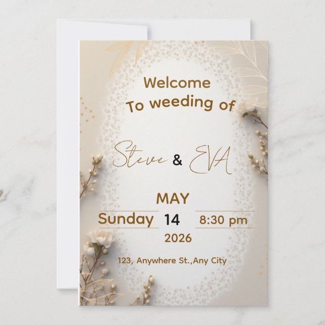 Convite Elegant Neutral Wedding Invitation in Brown & Beig (Frente)