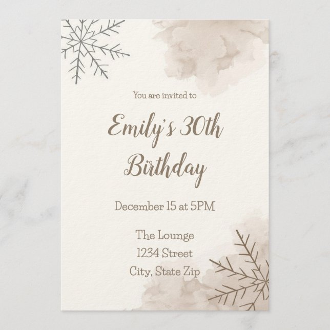 Convite Elegant Neutral Winter 30th Birthday Invitation (Frente)