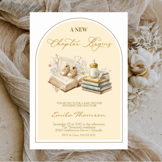 Convite Elegant New Chapter Begins Baby shower  (Criador carregado)