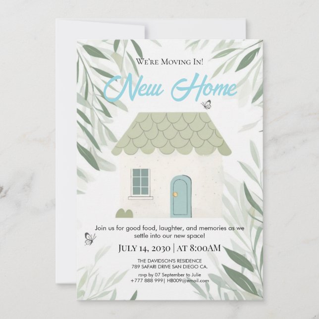 Convite Elegant New Home Moving In Invitation Botanical Gr (Frente)